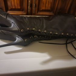Beautiful, Sexy Black Leather Tie In The Back Boots - Worn less Than 5 Times
