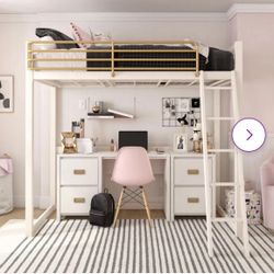 WHITE AND GOLD CHIC LOFT BED FULL SIZE