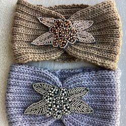 Cute New Knit Headbands, Lavender & Tan, With Beautiful Beaded Designs $3 each or 2/$5