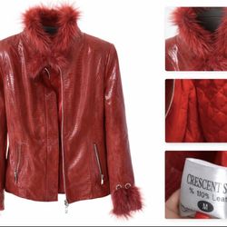 🔥 100% Genuine Leather Red Jacket w/ Real Fur – Size M