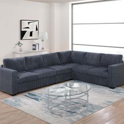 Brand New Grey Corduroy Sectional Sofa 