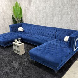 Large Blue Velvet Sectional Sofa - FREE DELIVERY $550