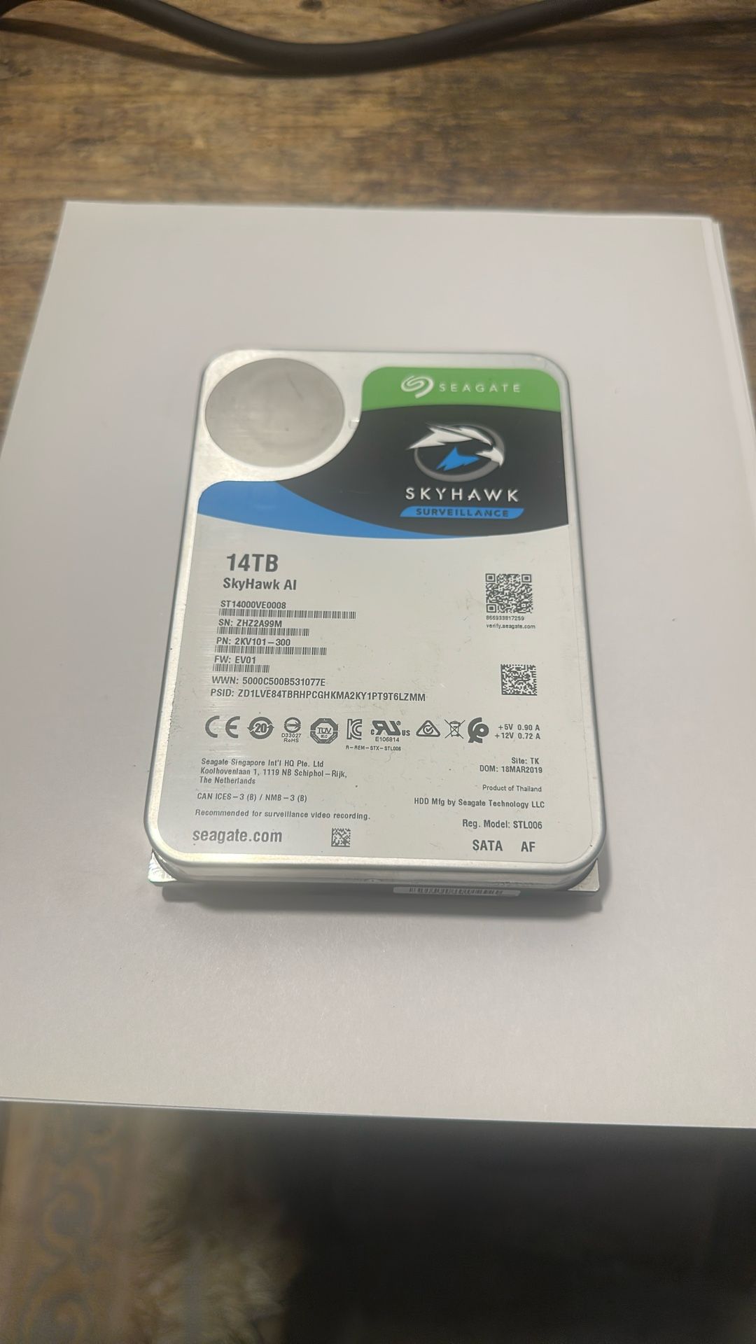 Seagate SkyHawk AI 14TB HDD 3.5" 7200 CCTV SATA Hard Drive ST14000VE0008