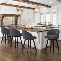 Dark Grey Fabric Counter Height Bar Stools Set of 4