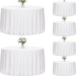 8 White Round Table Polyster Fabric Table Cloth 120 Inches