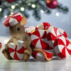 Fitz & Floyd Charming Tails Mouse Candy Cane Taper Candleholder Xmas Decor EUC