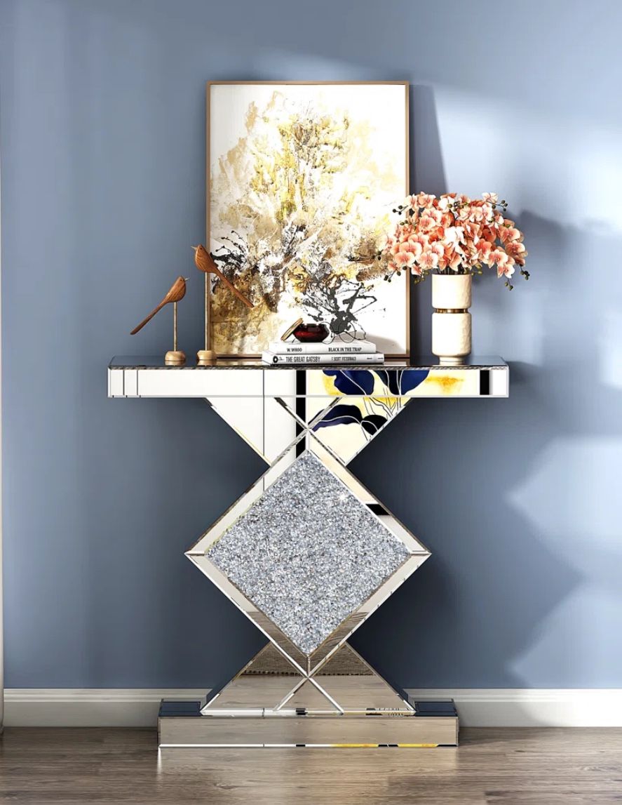Mirrored Crushed Diamond Console Table