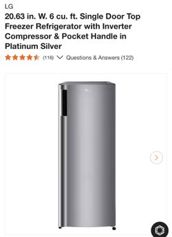LG 20.63 in. W. 6 cu. ft. Single Door Top Freezer Refrigerator with Inverter Compressor & Pocket Handle in Platinum Silver