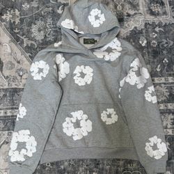 Grey Denim tear hoodie Size M