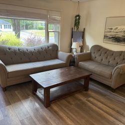 Tufted Beige Sofa and Loveseat Set