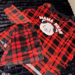 “Mama bear “ red and black buffalo plaid velour pajama set