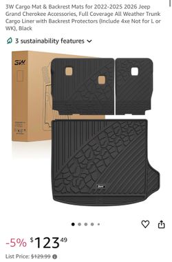 Brand New 3W Cargo Mat & Backrest Mats for 2022-2026 Jeep Grand Cherokee (Not L or WK)
