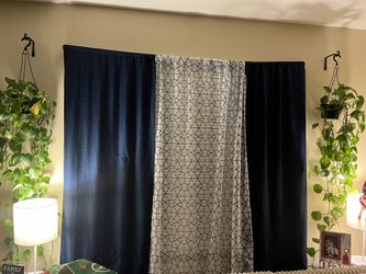 Dark Blue And White Sheer Curtains With Rod