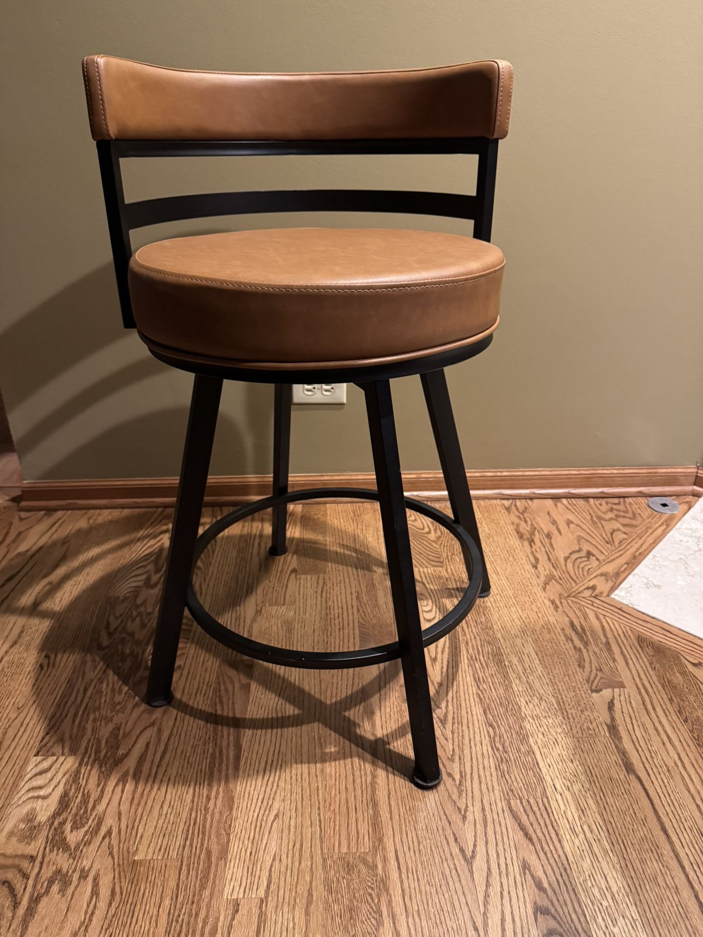 One Brown Faux Leather Swivel Bar Stool