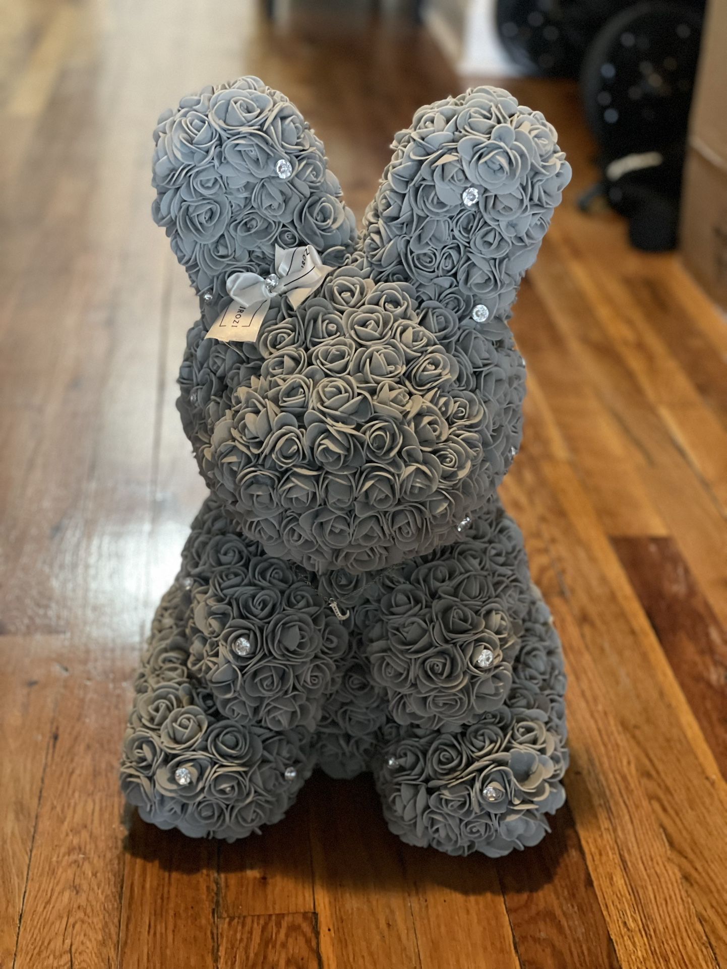 Gray Rose Bunny with Rhinestones