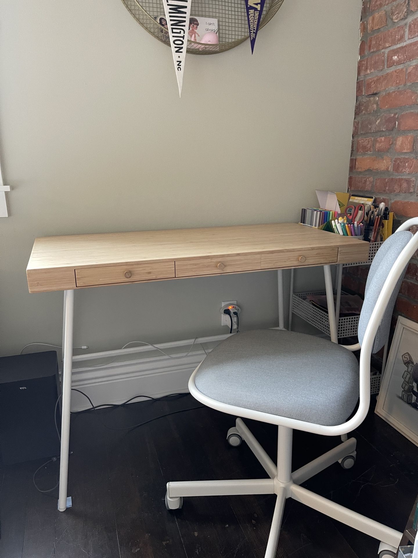Ikea Wood Desk & Grey Desk Chair 