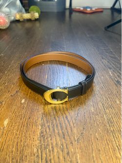 Coach Sculpted C Buckle Black Leather Belt Womens