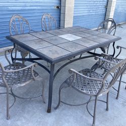 Tiled Table 36” X 67” And 6 Solid Aluminum Chairs Delivery Available
