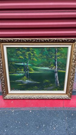 Framed Forest Landscape Oil Painting