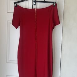 Red Holiday Off The Shoulder with gold accent zipper 