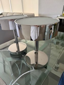 Pair of Chrome Modern Table Lamps