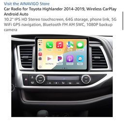 AINAVIGO Car Radio Toyota Highlander 2014-2019
