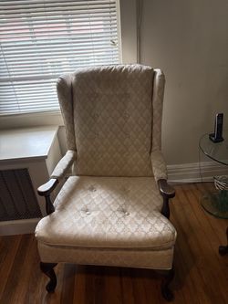 Wingback chair, cream damask #2