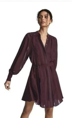 Reiss HARRIET LACE TRIM MINI DRESS burgundy size 12 NWT missing belt
