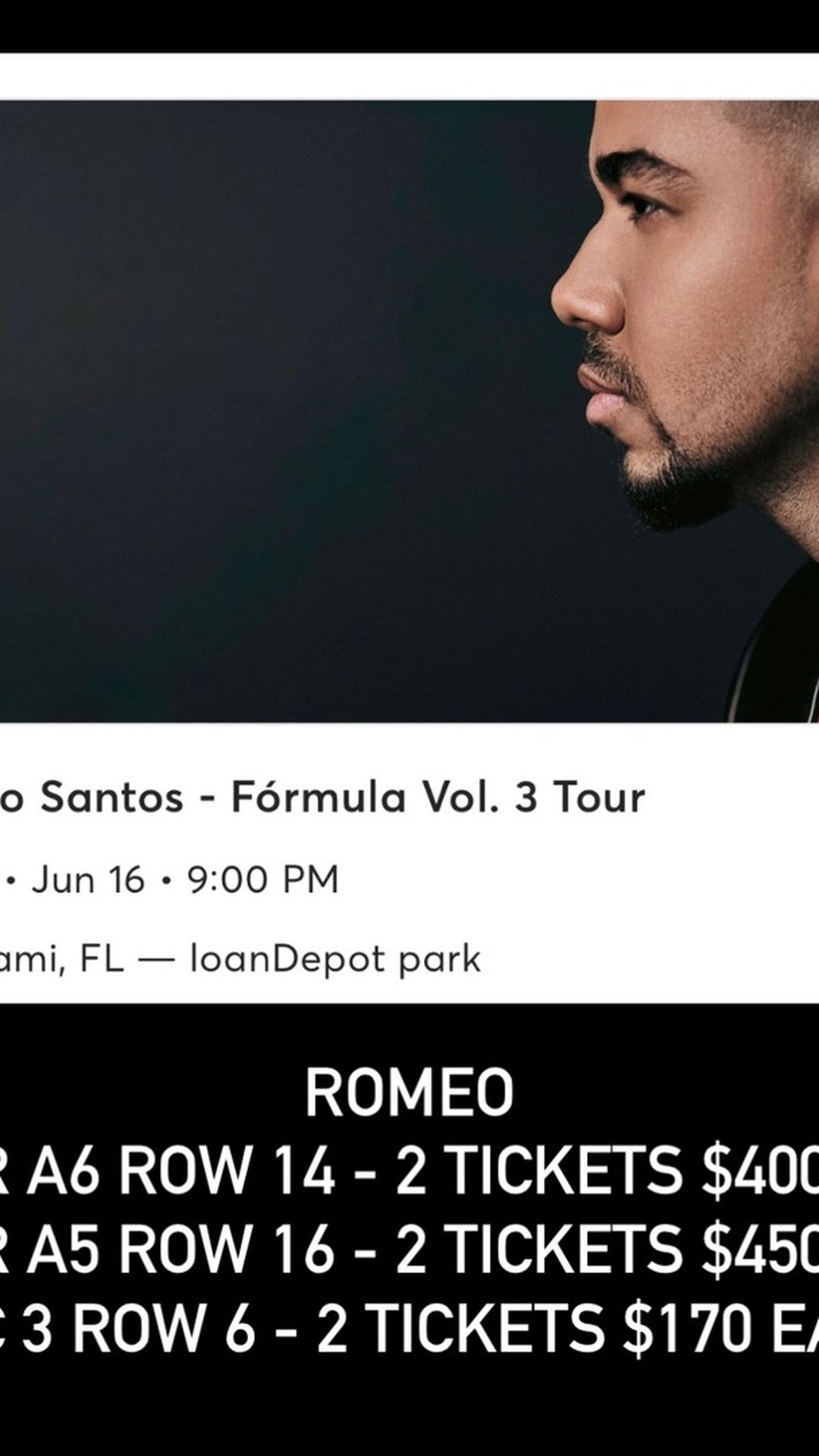 Romeo Santos Tour formula 3 Tickets No Fees Charges 