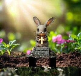 Angelic Bunny Memorial Statue Acrylic Garden Stake, Indoor and Outdoor Garden Acrylic Decoration