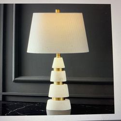 2 NEW SAFAVIEH Couture Lighting Collection Zhang Handmade White/Gold Alabaster 25-inch Table Lamp
