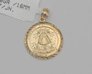 10k Yellow Gold Solid Caridad Del Cobre Words On Round Charm Pendant 16.5 mm