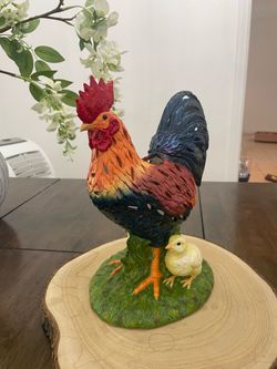 Ceramic Lattice Rooster and Chick Figurine