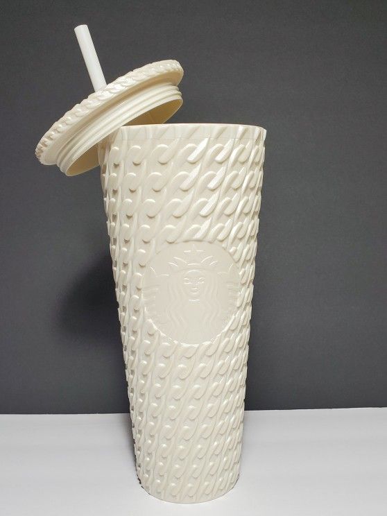 Starbucks 2024 White Cable Knit Sweater 24oz Venti Cold Cup Tumbler