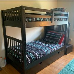 Keystone Twin Espresso Stairway Bunk Bed With Storage/Trundel Unit