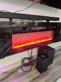 67” Floating Electric Fireplace TV Console – LED Color Changing + Heater