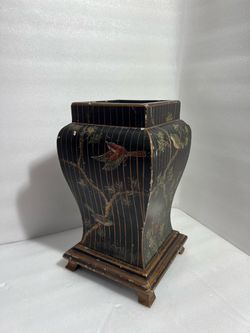 Vintage Chinoiserie Hand-Painted Wooden Bird Vase