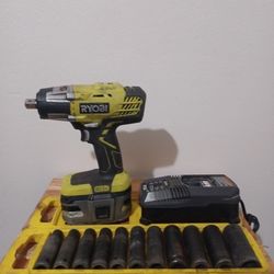 Ryobi 3 Speed Impact Wrench With 6ah Battery, Charger And Impact Socket Set