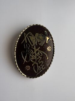 Kenny Rogers Brown Gold Metal Oval Belt Buckle with Engraved Design
