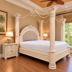 Queen Fo Ornate Corinthian Column Four-Poster Queen Bed (delivery available )
