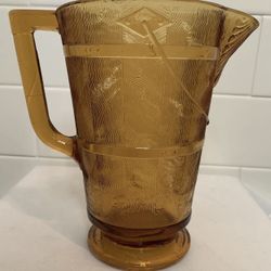 Antique Vintage Amber EAPG BRYCE Glass Water Pitcher 1900s