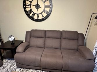 Power Reclining Sofa & Oversized Recliner – Soft Brown Fabric