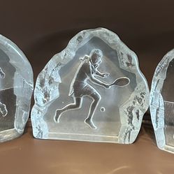 Running And Tennis Glass Paperweight