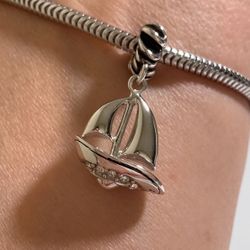 Solid 925 Sterling silver sailing dangle charm