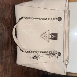Guess Cream Tote with Silver Accent