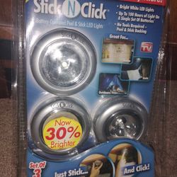 Stick N Click Battery Operated Peel & Stick LED Lights! 3 Pk. *** New!