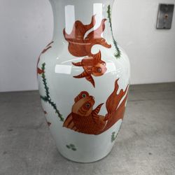 Chinese Celadon Backed Goldfish Qing Dynasty Koi Fish Vase Bottle Fengshui