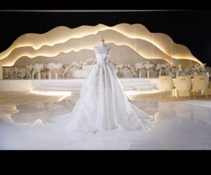 Elegant White Wedding Dress with Long Train & Veil