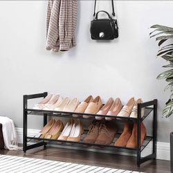 Shoe Rack, 2-Tier Stackable Shoe Storage Shelf, Metal Mesh,