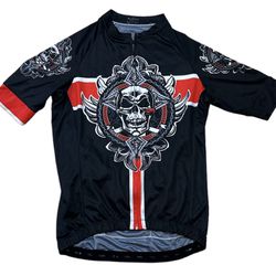 4ucycling Men’s Skull Short Sleeve Red Black Full Zip Cycling Jersey Shirt Small